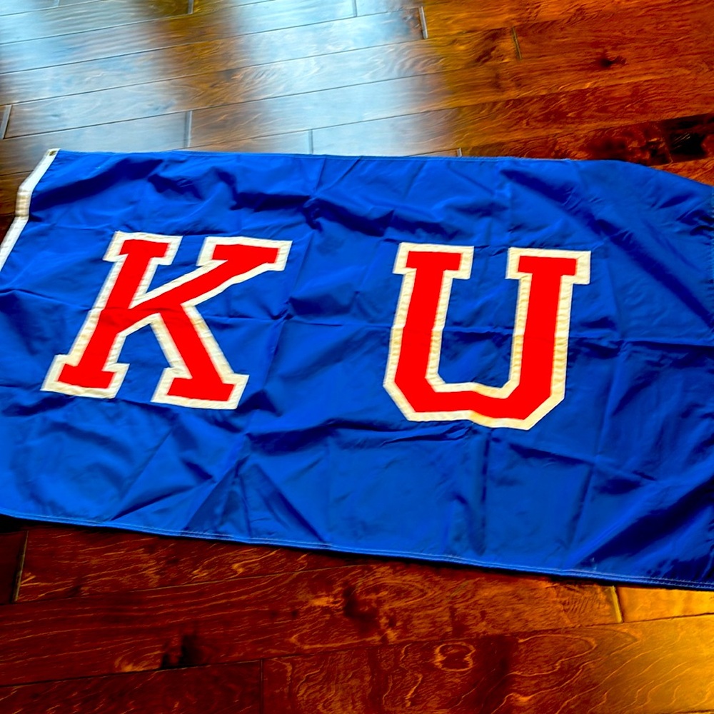 KU Flag. One sided only.  Embroidered logo